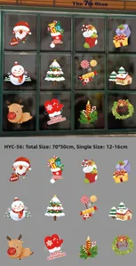 Detailed Christmas window decals showing Santa, reindeer, and tree size 70x50cm