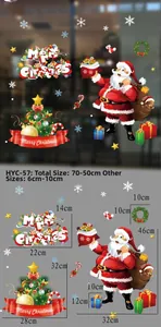 Detailed size specifications for Christmas window stickers featuring Santa and tree