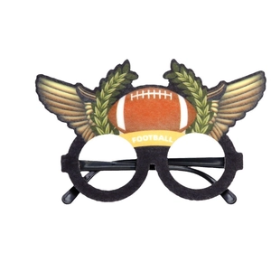 American football themed party glasses with brown ball and golden wings on black frame