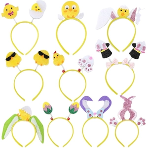 Easter headbands collection featuring yellow chicks, rabbit ears and glitter eggs
