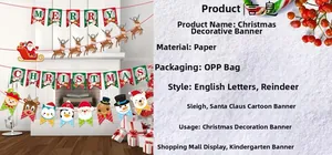 Detailed view of Merry Christmas paper banner set with reindeer and cartoon characters