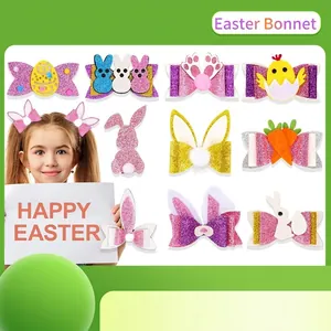 Lot de barrettes de Pâques colorées avec lapins, œufs et carottes pour décoration