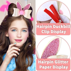 Barrette à cheveux oreilles de lapin de Pâques pour filles avec nœud pailleté et clip