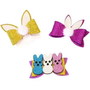 Set de barrettes de Pâques avec oreilles de lapin à paillettes et nœuds brillants enfants