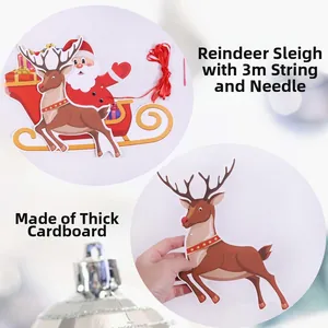 DIY Christmas paper banner kit with Santa, reindeer, 3m red string and needle