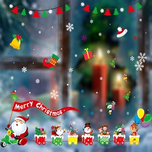 Christmas Window Stickers PVC Static Cling Santa Claus Snowman Reindeer Train Decals For Festive Home Shop Window Decor