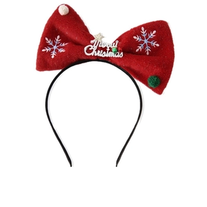 Christmas bow headband with snowflake embroidery and silver Merry Christmas lettering
