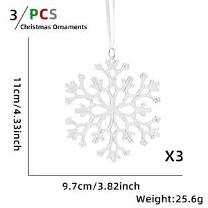 Detailed view of 3pcs clear snowflake ornaments with 11cm height measurement details