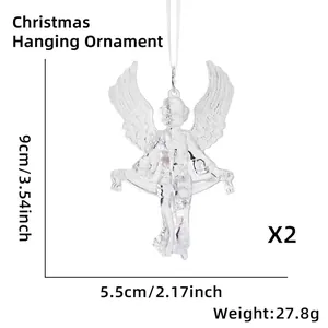 Detailed view of clear angel ornaments with dimensions 9x5.5cm weighing 27.8g per 2 pieces
