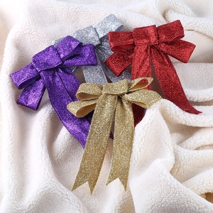 Set of 23cm glitter bow ornaments in gold, silver, red, and purple for Christmas trees