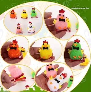 Lot de cinq barrettes à cheveux poussins de Pâques colorées avec nœuds et clips en métal