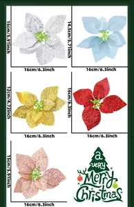 Size chart for artificial Christmas poinsettia flowers in various metallic finishes