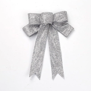 Sparkling silver glitter Christmas bow for festive tree decoration and gift wrapping