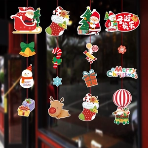 Décorations Suspendues en Papier de Noël Dessin Animé Merry Christmas Père Noël Renne Bonhomme de Neige Fête Fenêtre Murale Set