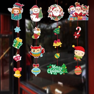 Décorations de Noël en papier avec Père Noël et renne pour vitrine de magasin et suspension
