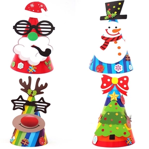 DIY Paper Christmas Party Hats For Kids Santa Claus Snowman Reindeer Pattern Printed Cartoon Holiday Decoration Hats