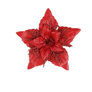 Sparkling red artificial Christmas poinsettia flower with glitter edges for holiday decor