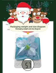 Blue artificial poinsettia with glitter petals and lightweight packaging weighing 5.7g