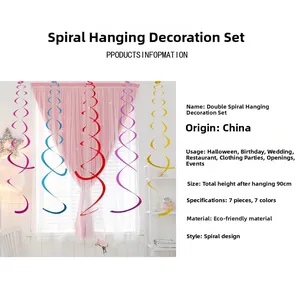 Detail view of 90cm colorful PVC spiral ceiling hanging decorations for festive party decor