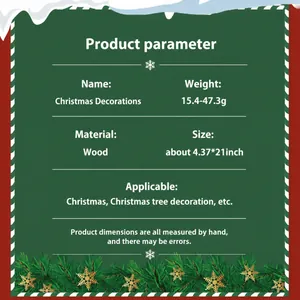 Detailed size and weight chart for wooden Christmas ornaments with festive pine leaf decor