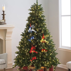 Three-piece glitter reindeer and bells Christmas tree hanging decorations in gold, silver, red