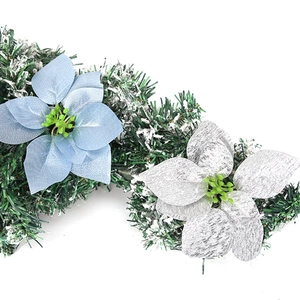 Artificial Poinsettia Christmas Tree Hanging Decoration Glitter Fabric Flower For Xmas Party Home Decor Ornament
