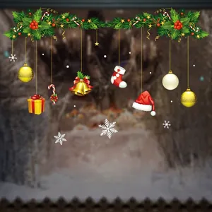 Christmas static window decals featuring festive wreaths, red berries, and golden bells