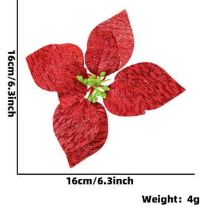 Sparkling red artificial poinsettia flower for Christmas tree decor with 16cm size marking