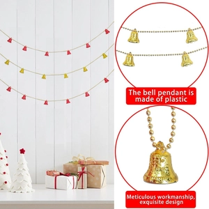 Detail of red and gold plastic bells on a 2m festive bead chain for Christmas trees