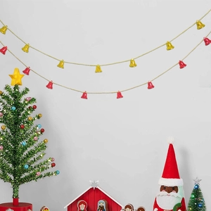 Detail showing 2-meter Christmas bell garland with red and gold bells on bead chain