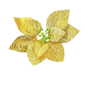 Golden artificial poinsettia flower ornament for Christmas tree decoration with silk texture