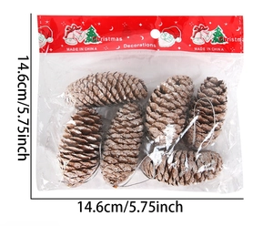 Detail von 6 natürlichen Tannenzapfen mit Schneeeffekt in Beutel für den Weihnachtsbaum