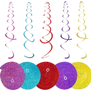 Glittery PET spiral hanging decorations in five vibrant colors for Christmas party venues