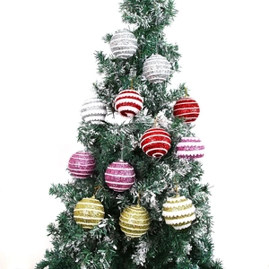 Glitter Christmas Ball Ornaments Set With Striped Wave Pattern Foam Sequin Hanging Decorations For Christmas Tree Holiday Party Decor