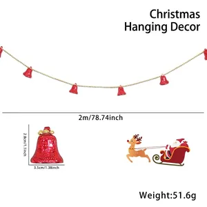 Red Christmas bell garland 2 meters with 15 bells for holiday tree and home party decor