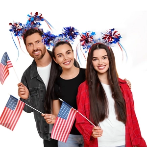 Independence Day headband and USA flag set with red white and blue festive tinsel