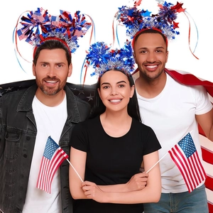 Patriotic Independence Day Headband USA Flag Stars Tinsel Red White Blue Tassel Patriotic Party Costume Hairband Accessory