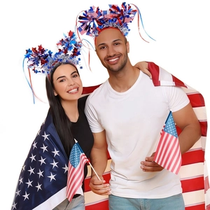 Independence Day headband set with US flags and red blue white tinsel for party
