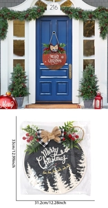 Detailed view of 31.2cm Merry Christmas wooden door sign with a reindeer forest design