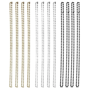 Lot de 12 colliers de perles métalliques en or, argent et noir pour décoration de fête
