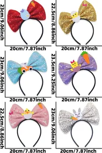 Größentabelle für sechs Oster-Haarreifen mit Pailletten und Maßen für Kinderparty-Outfits