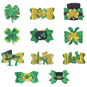 Set da 11 mollette per capelli San Patrizio glitterate con trifogli e cappelli fortunati