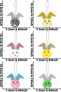 Detailed size specifications for plush Easter bunny ear hanging decorations in six colors