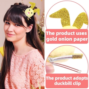 Easter plush bunny ears hair clip with yellow glitter details for party costumes