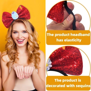 Serre-tête de Pâques avec grand nœud à paillettes rouges et décorations d'œufs de lapin
