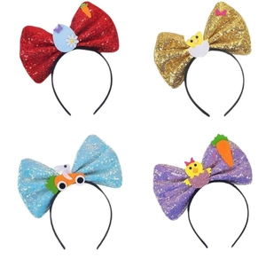 Lot de serre-têtes de Pâques à paillettes avec lapins et œufs pour fêtes d'enfants