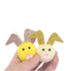Easter plush bunny ears hanging ornaments in yellow and white with sequin details