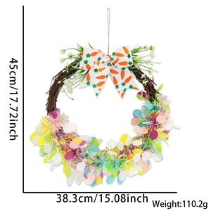 Ghirlanda pasquale in rattan con fiocco di carote e pois colorati, 45cm x 38,3cm