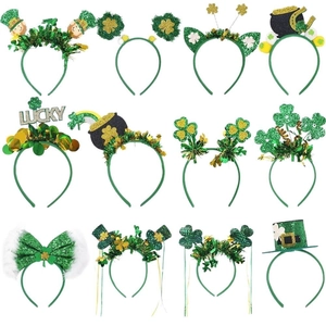 Serre-tête Saint-Patrick Vert Trèfle Paillettes Nœud Chapeau Accessoires de Déguisement pour Fête de Festival Irlandais pour Adultes Enfants