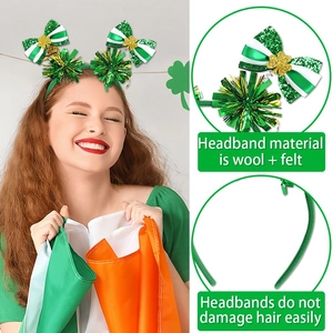Serre-tête à nœud vert pailleté avec trèfles dorés pour la fête de la Saint-Patrick